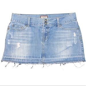 Vintage kali denim jean skirt with blue rhinestone pocket detail